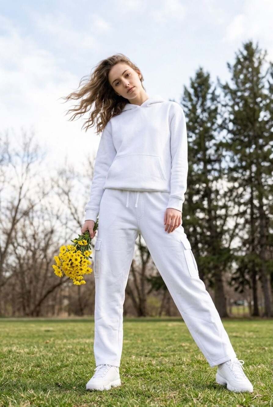 Old Skool White Fleece Cargo Sweatpants #B38